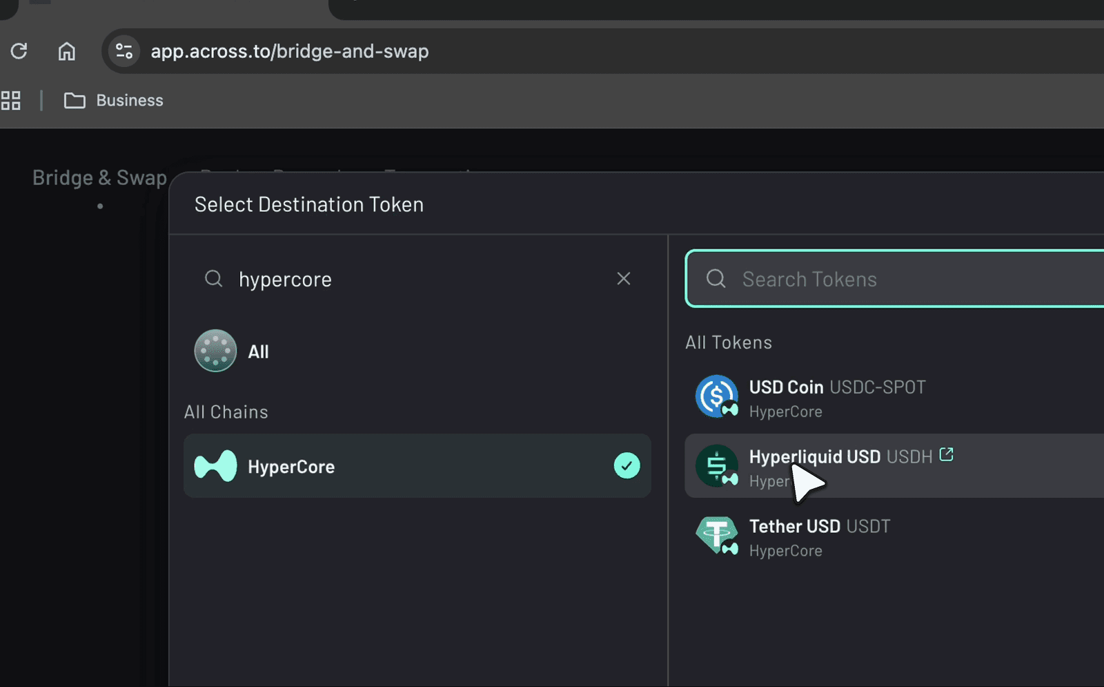 bridge-to-hyperliquid-for-free-with-across-protocol-step-4 Step 4: Choose HyperCore as your destination chain and USDH as your destination token.