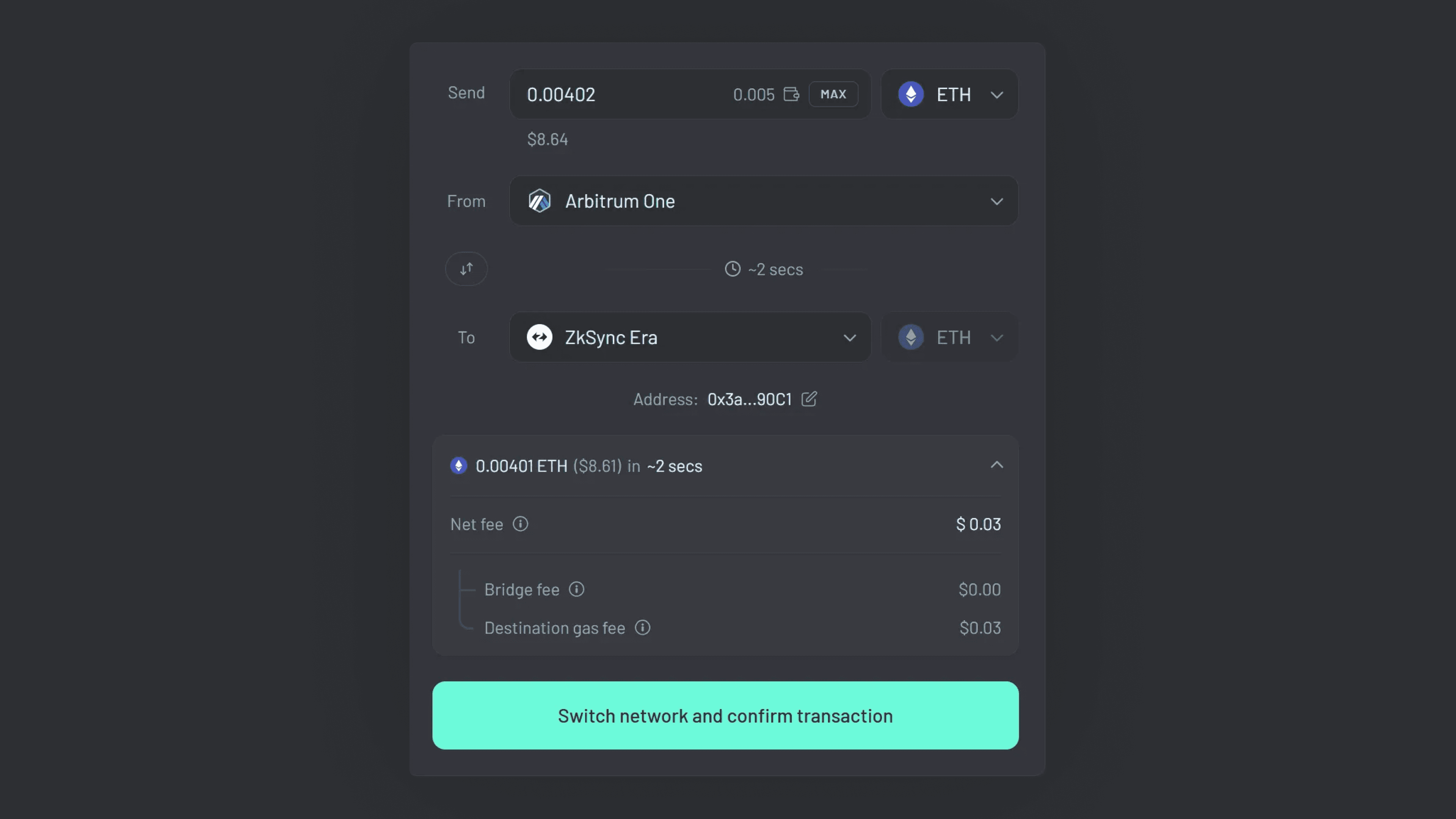 Across ZKsync Bridge: Confirm Transaction