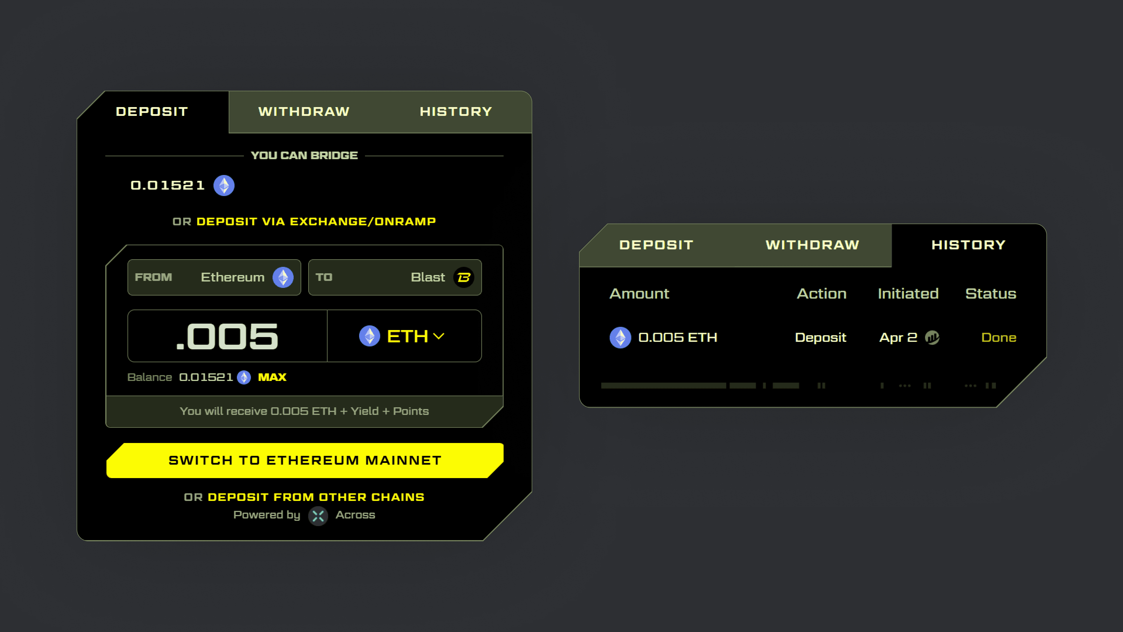 Blast Bridge (Graphic 2) Blast offers a native bridge and UI, powered by Across.