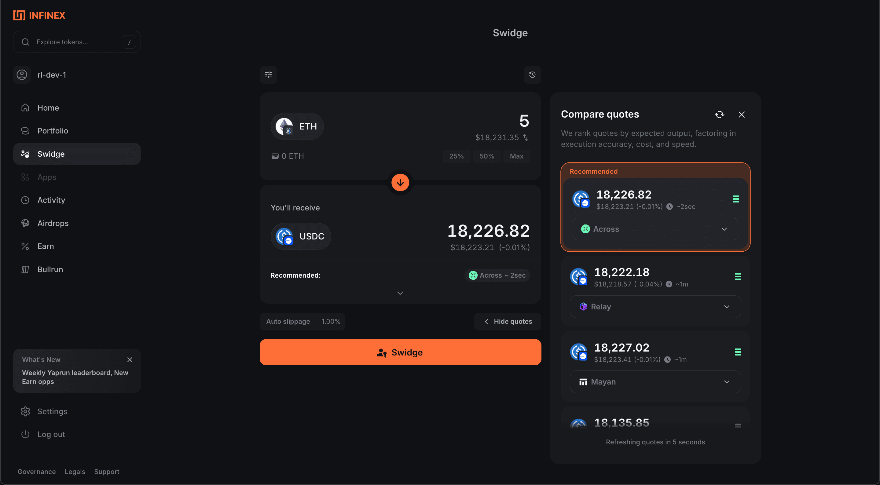 Across Swap API Used by Infinex Infinex integrated the Across Swap API to streamline crosschain swaps within its platform.