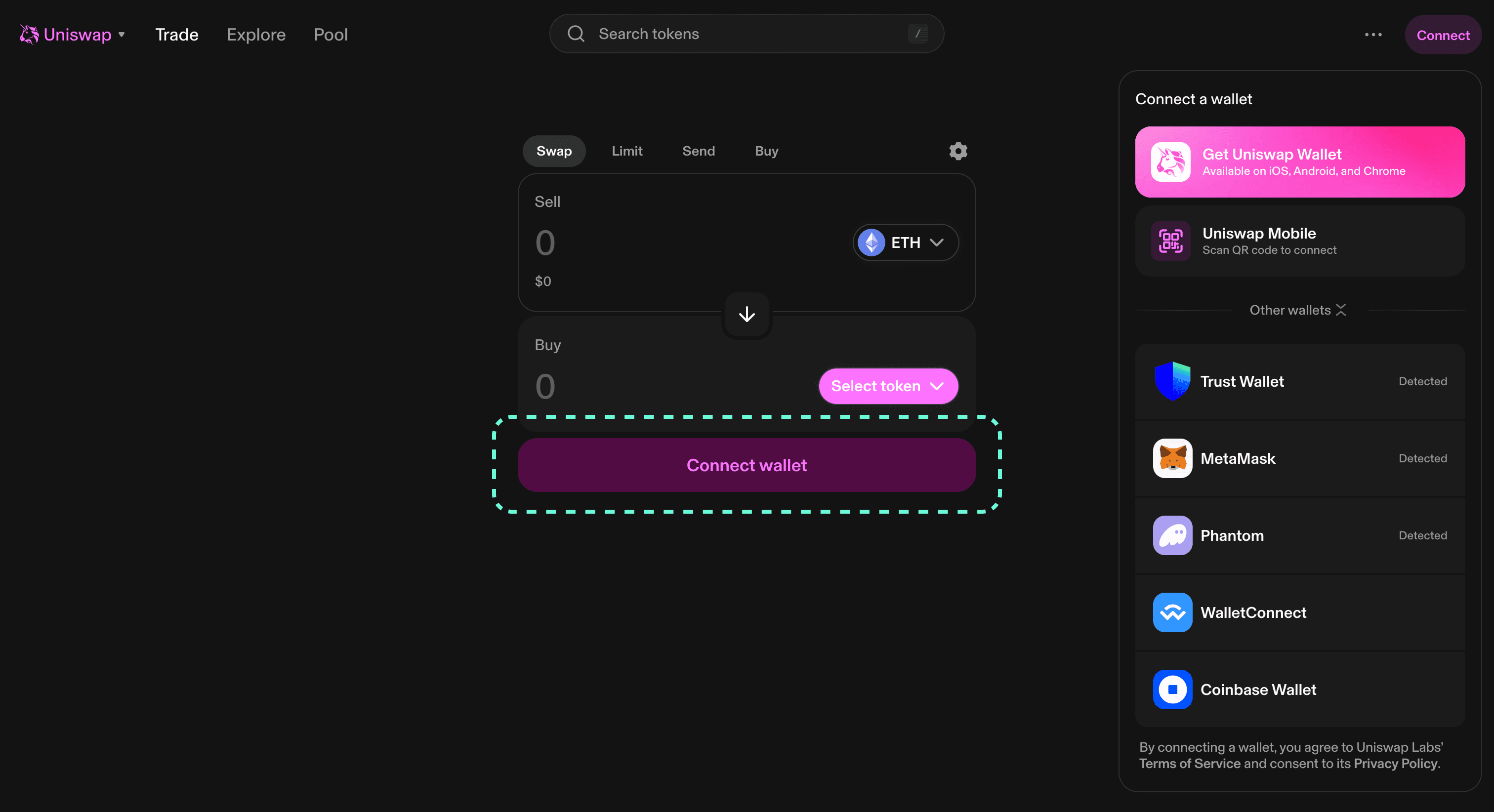 Uniswap Bridge (Connect Wallet) Open the Uniswap app and connect your wallet.