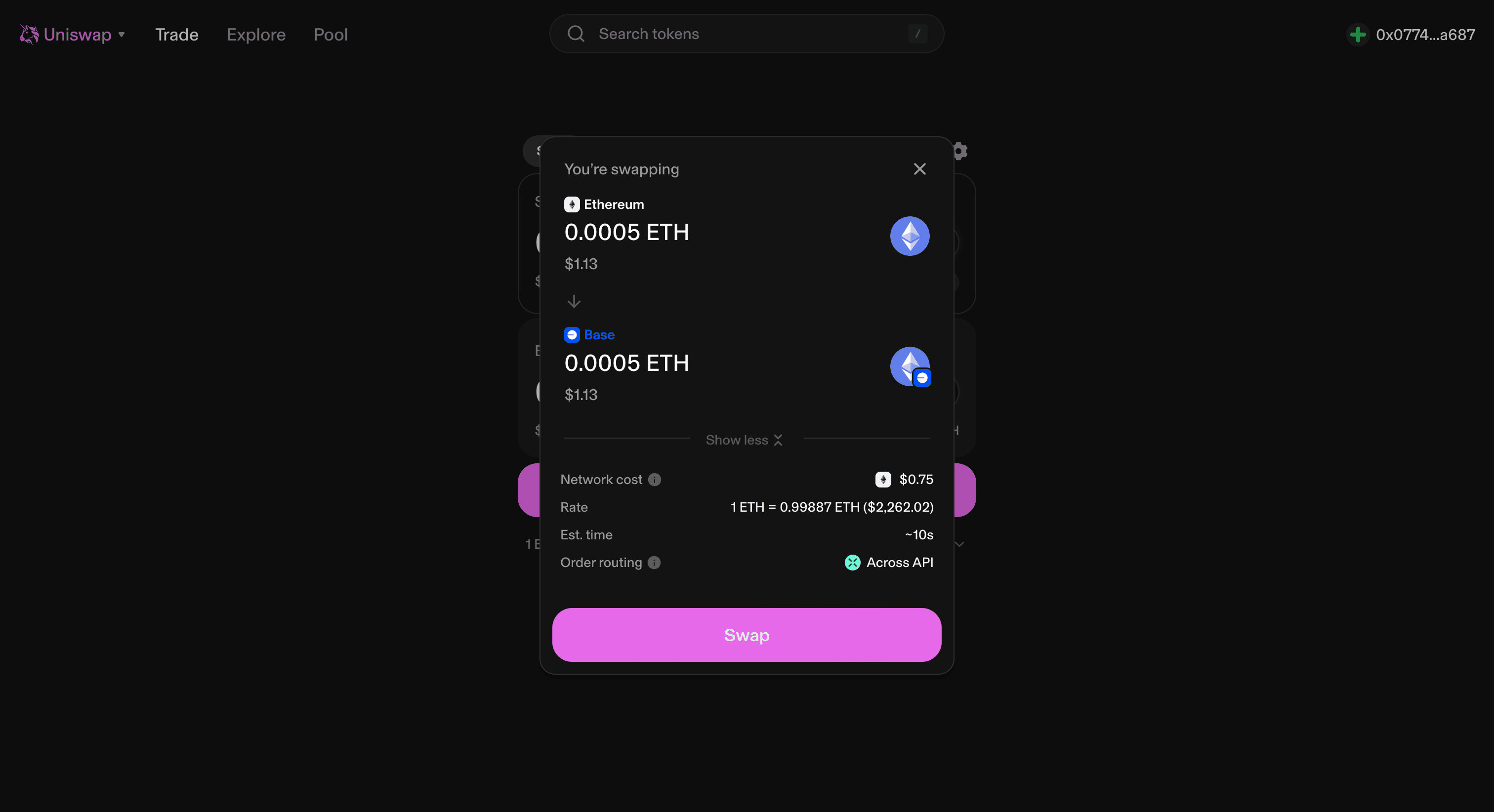 Uniswap Bridge (Bridge) Review your transaction before confirming it.